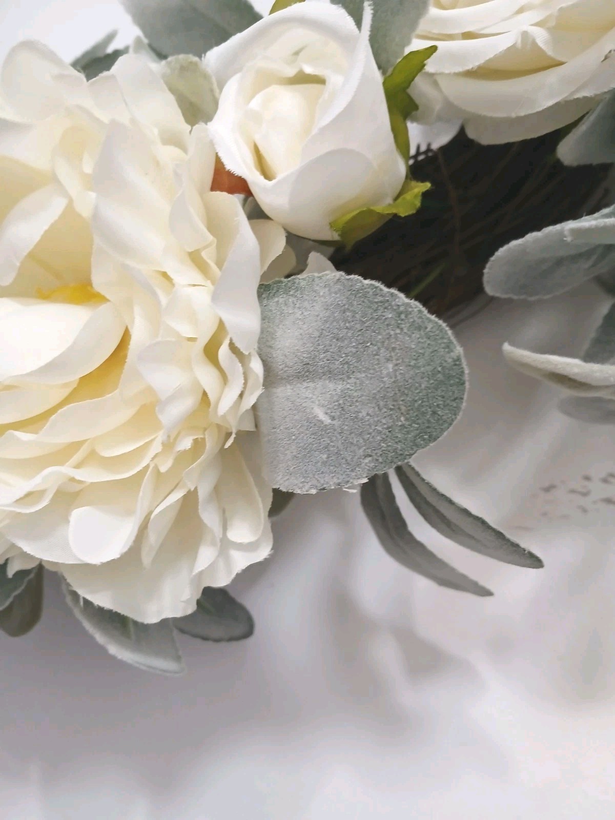 Gorgeous English White Roses & Sage Door Wreath 17″ Flower Elegant Summer Spring