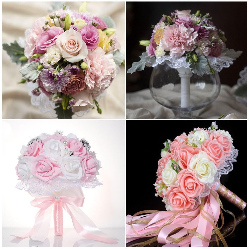 4 PCS White Lace Bouquet Collar Wedding Bridal Floral Holder Wrap DIY Decor