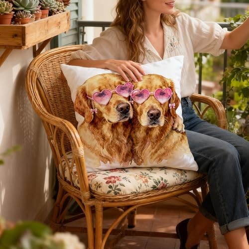 Golden Retriever Valentines Pillow Covers 18×18, Golden Retriever Gifts for