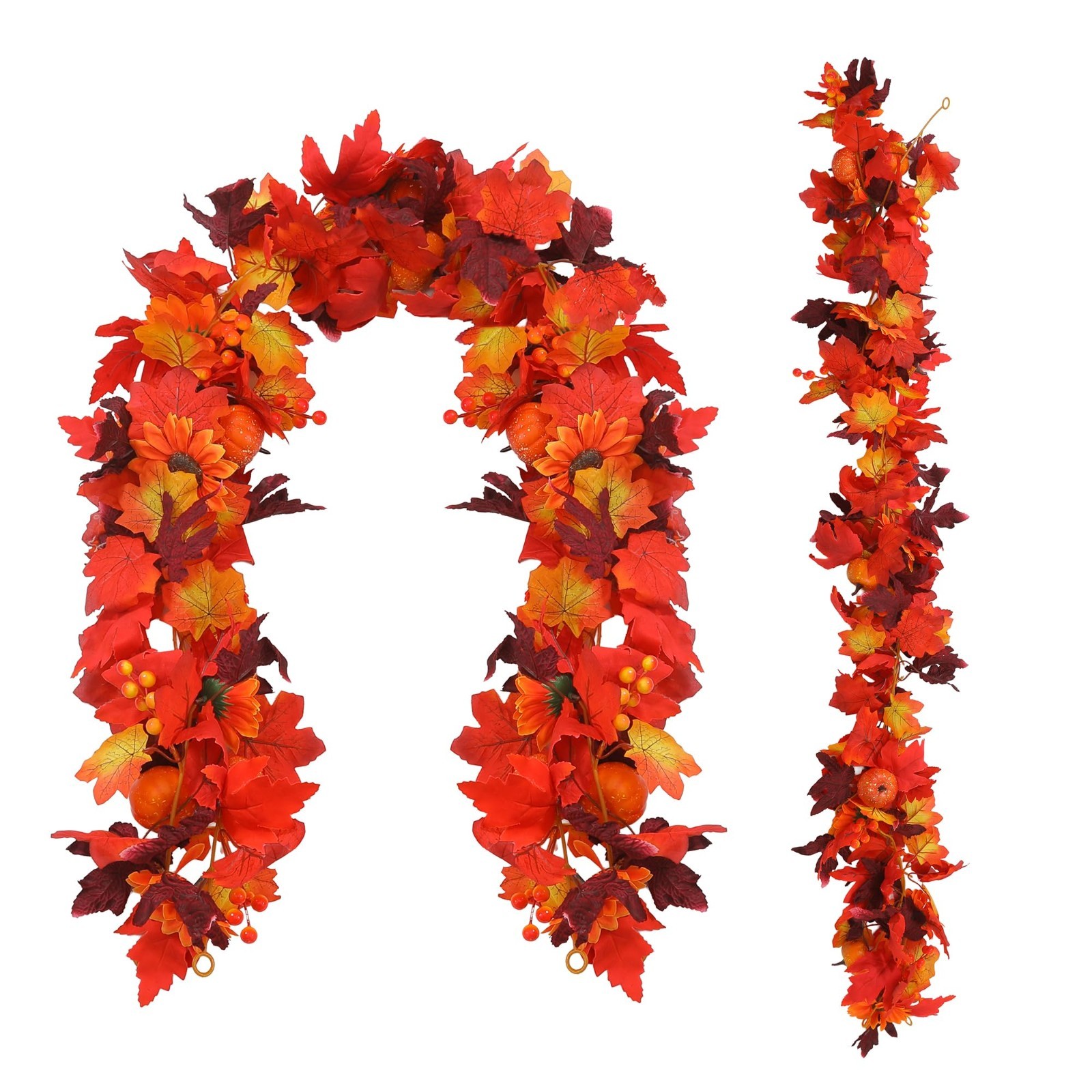 7FT Artificial Fall Garland – Maple Leaves, Pumpkins & Berries for Thanksgiving