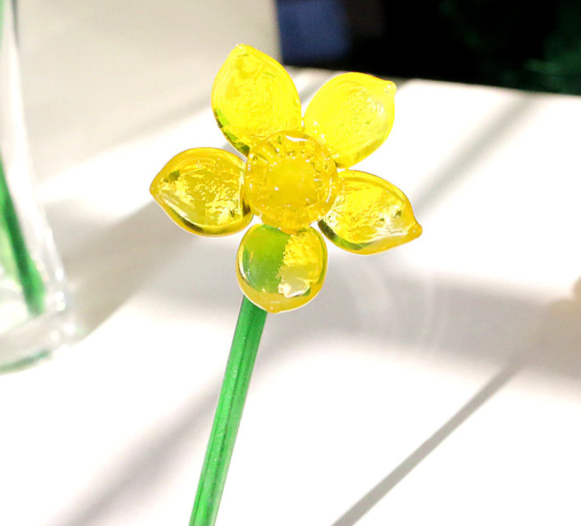 Luxe Handmade Colored Glass Flower Art Long Stem Floral Home Decor Romantic Gift