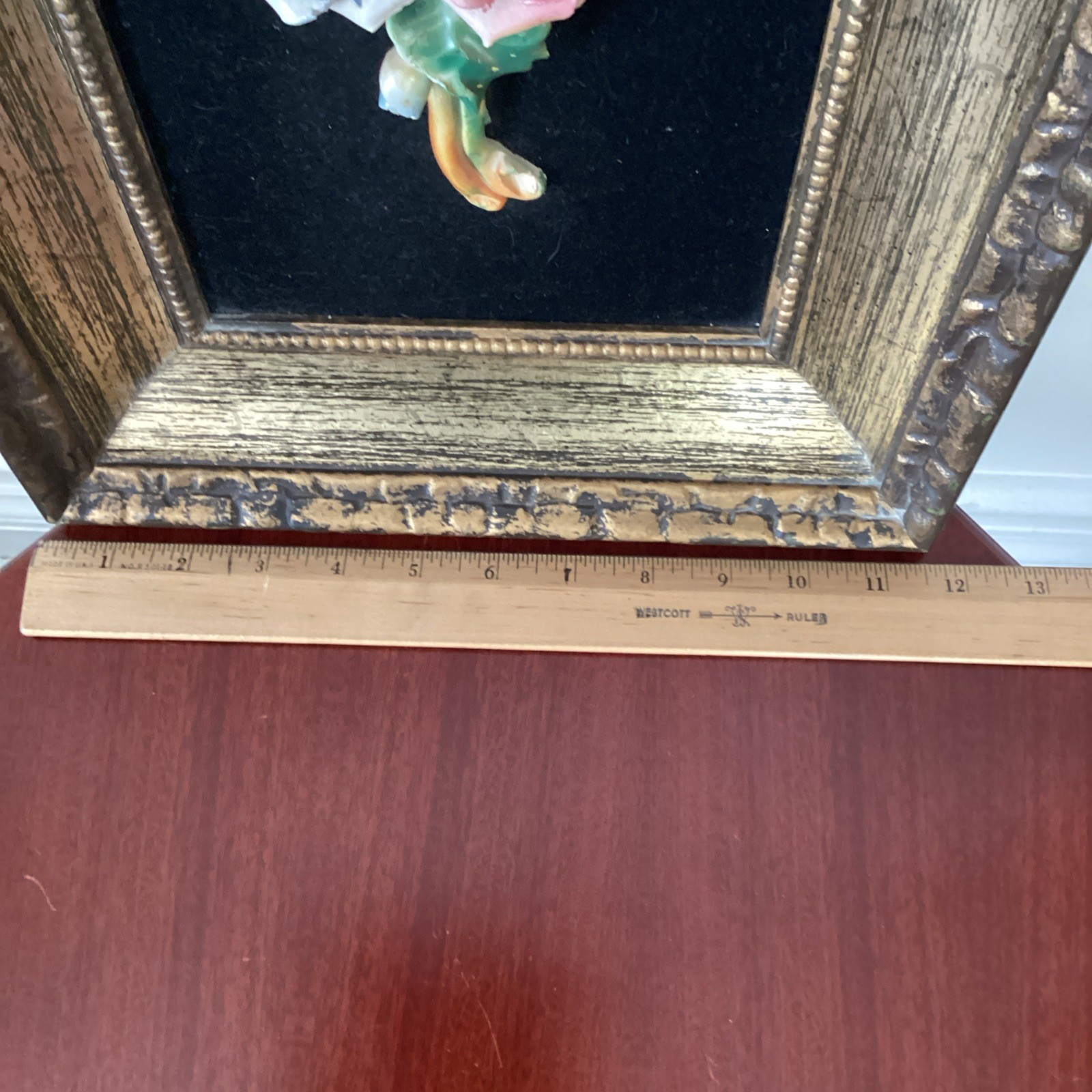 Vintage Capodimonte Italian Porcelain Rose Ornate 3D Framed MCM Art