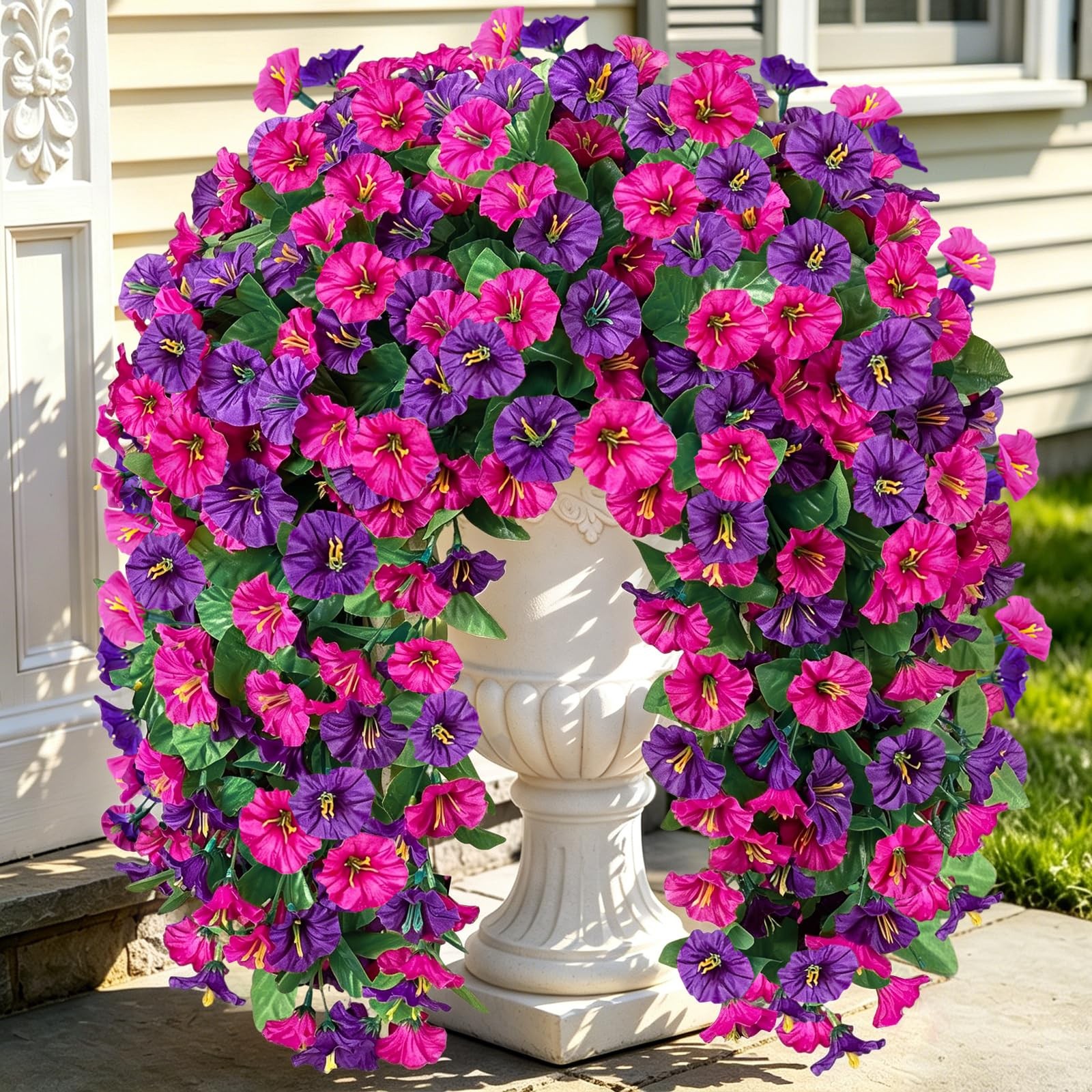 2Pcs 300 Blooms Artificial Hanging Flowers Plants for Outdoor, UV Resistant S…