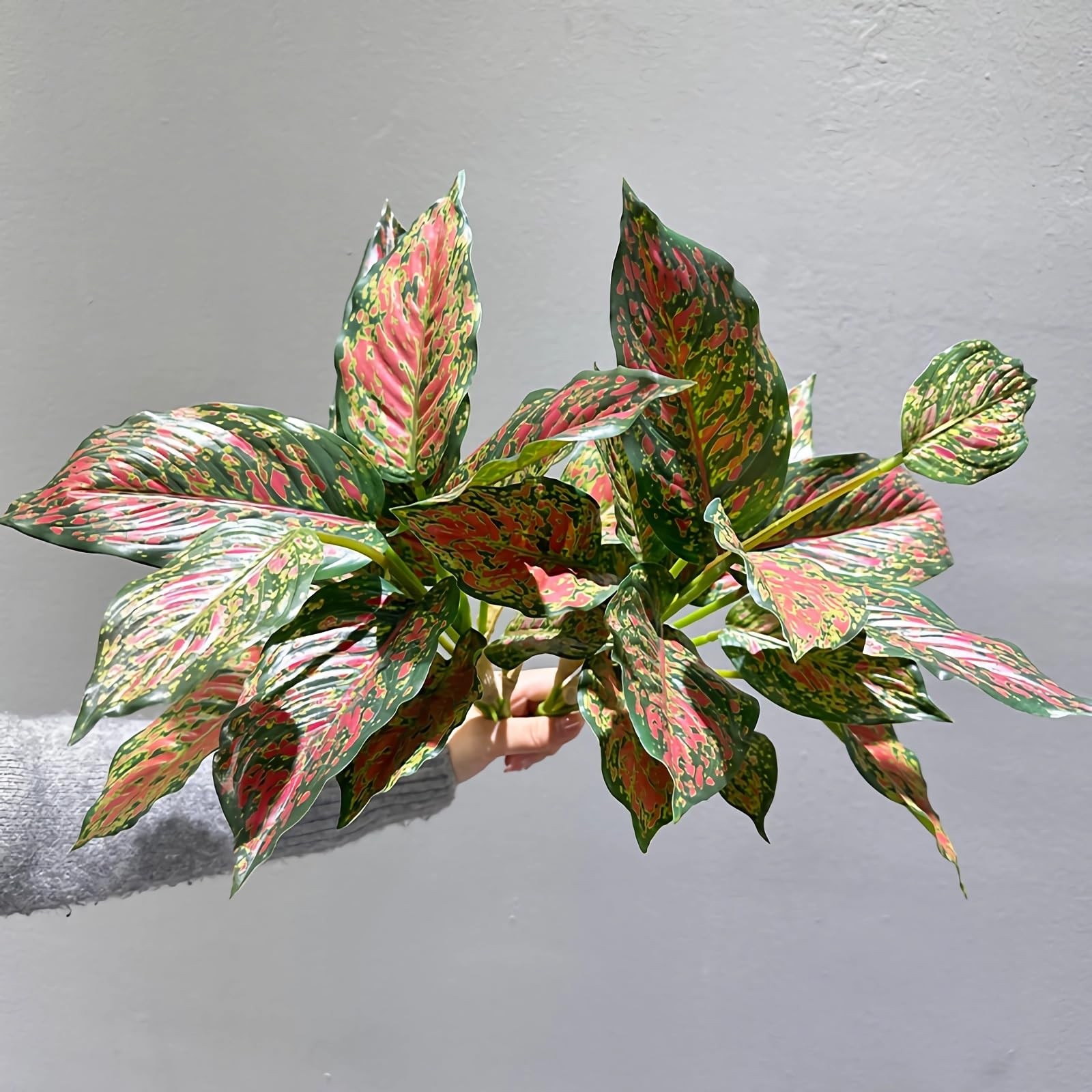 2pcs Artificial Halcyon Hosta Perennial Plants 17″ Faux Variegated Hosta Red …