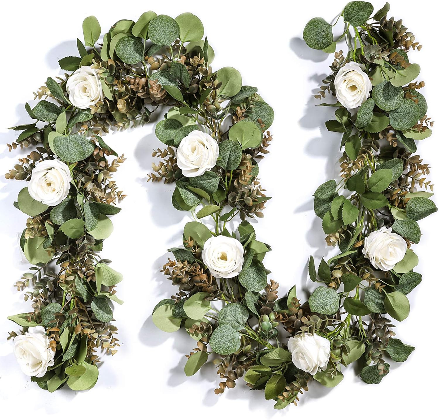 2 Pcs 13FT Artificial Floral Garland, Champagne Rose Flower Garland for Backdrop