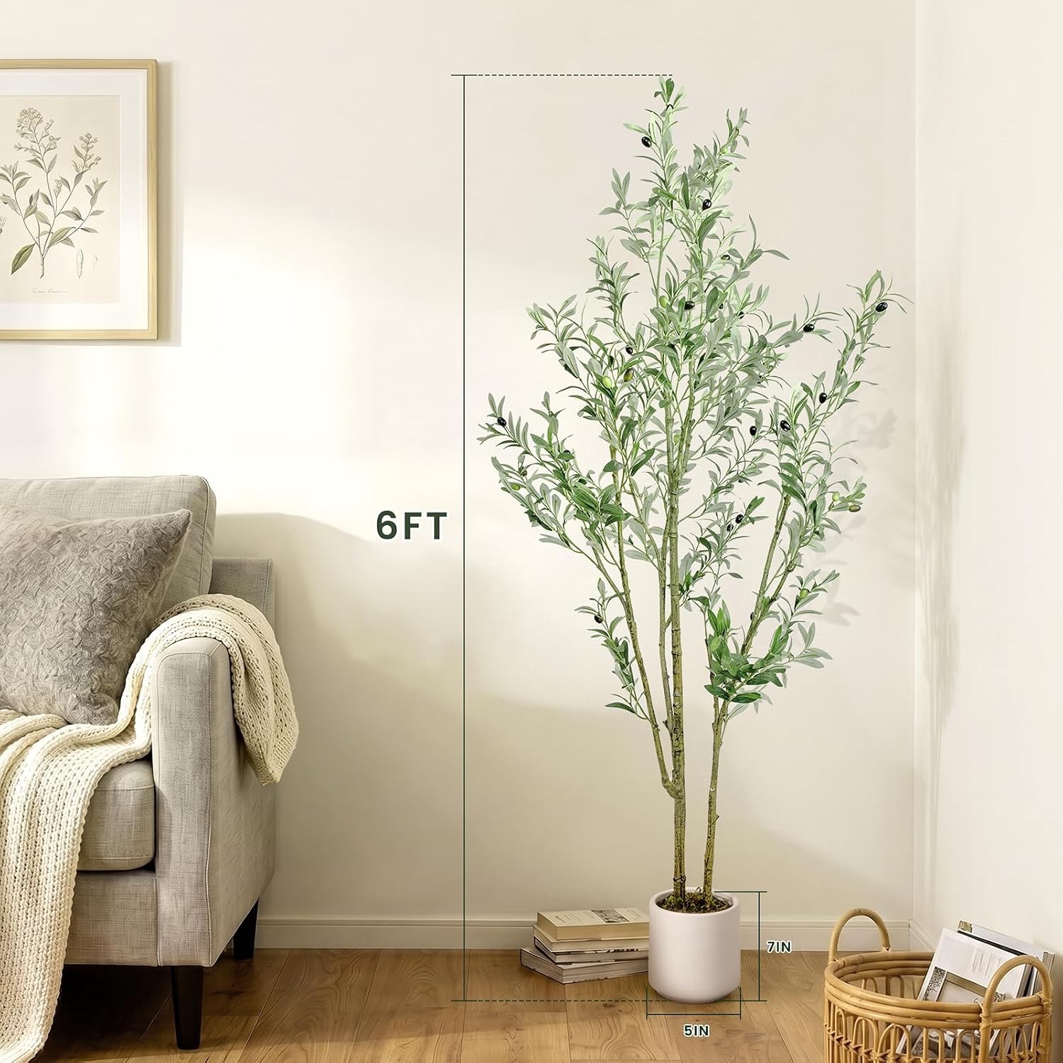 Olive Trees Artificial Indoor,Fake Olive Tree 6FT Tall 1Pack with White Planter,