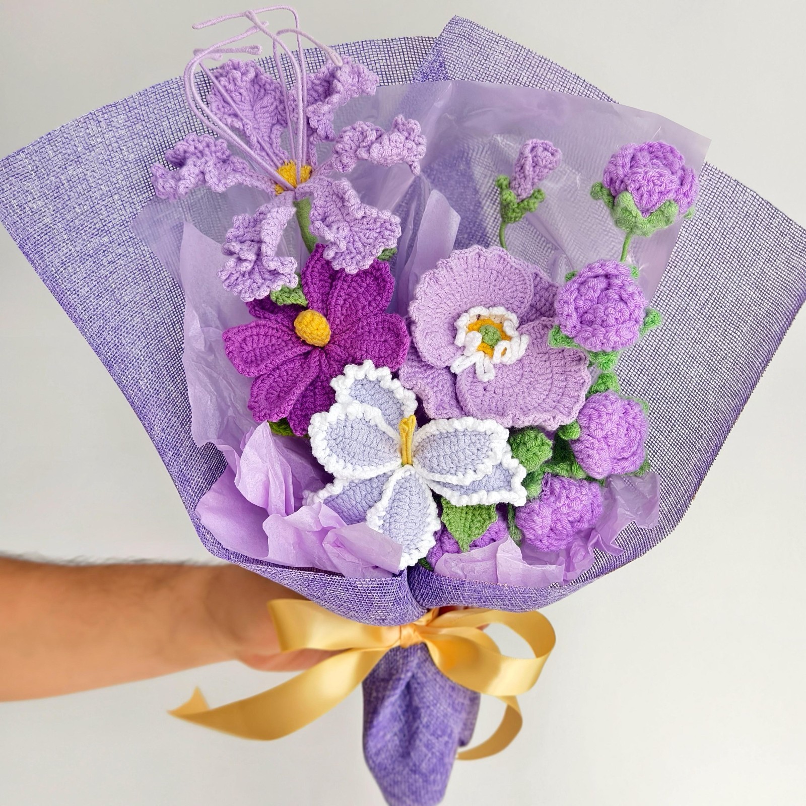 Crochet Flower Arrangement Yarn Bouquet Desk Decor Home Decor Keepsake Decor