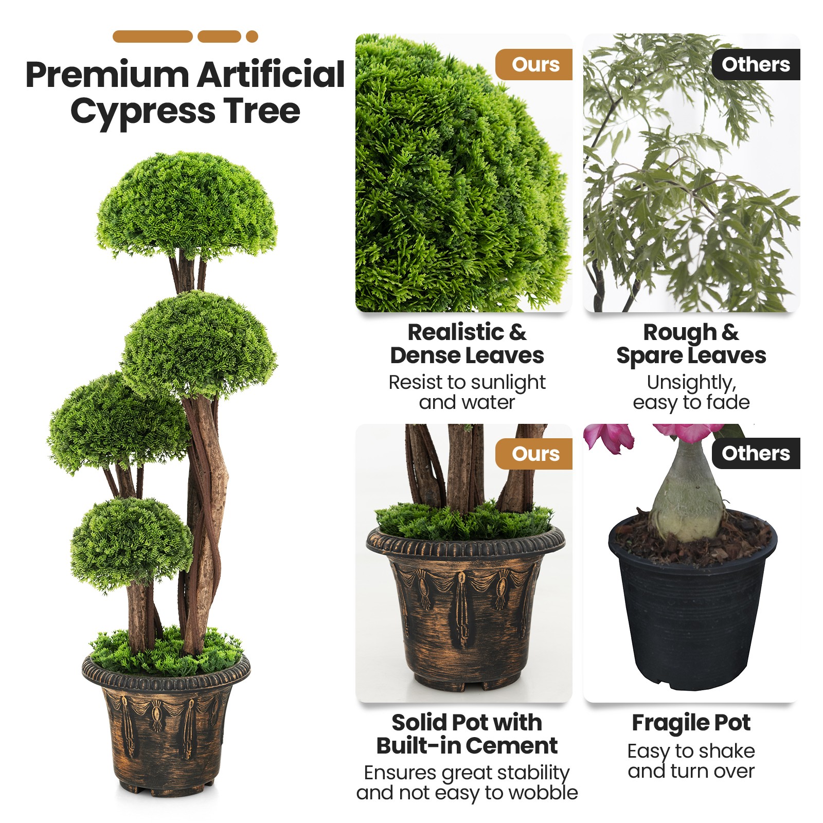 3FT Artificial Tree w/ Exquisite Mushroom Shape&Abundant Leaves&Realistic Trunks