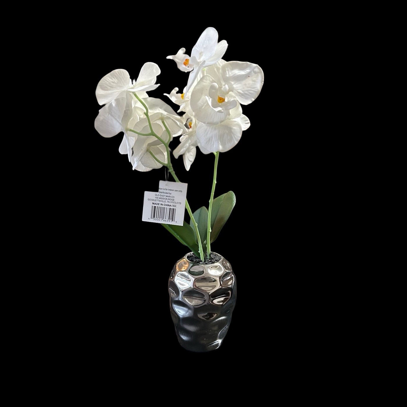Orchid Floral Plant In Silver Metallic Vase 17” Table Art Modern Home Decor New