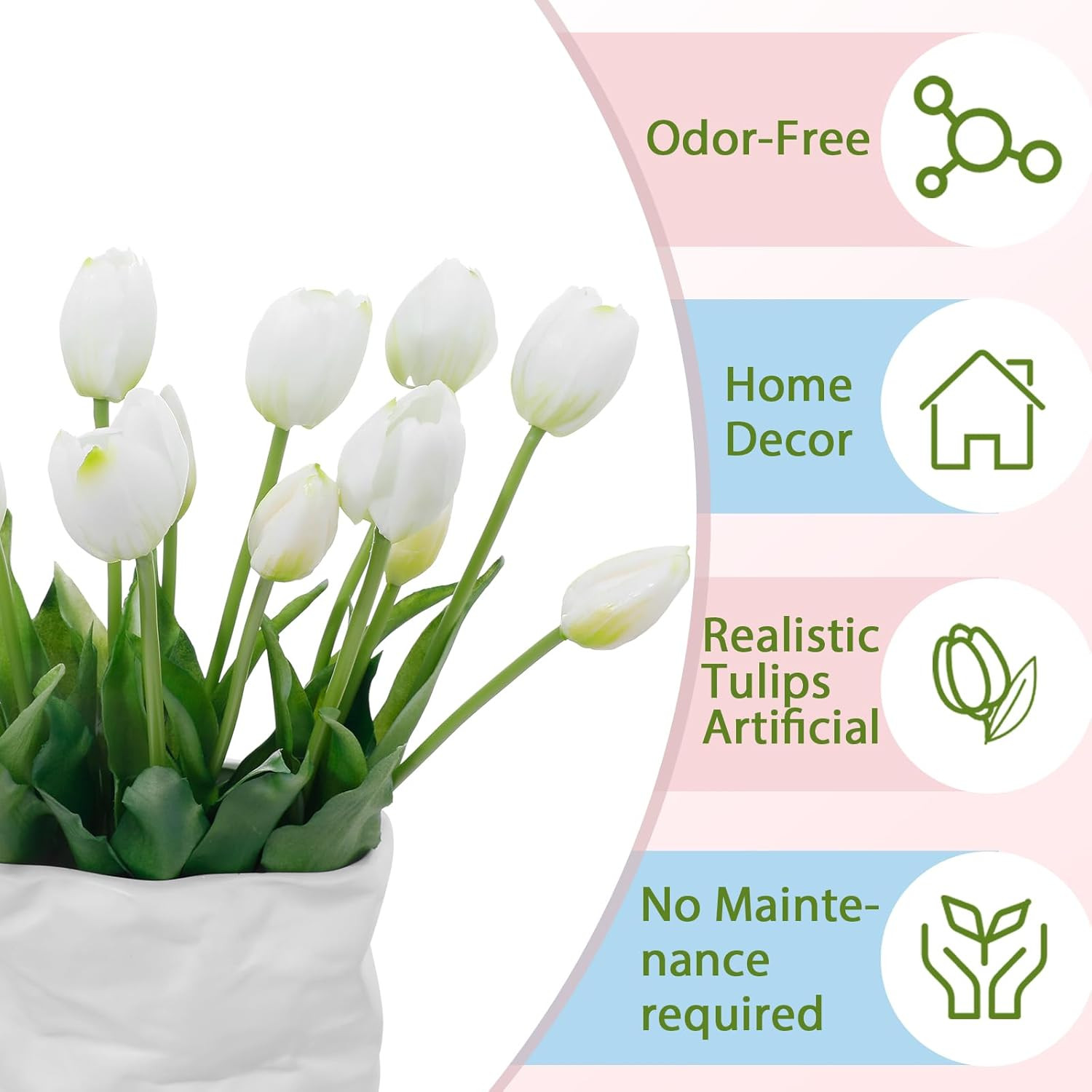 15 Pcs White Artificial Flowers Tulips Latex Plastic Soft Faux Bouquets for Part
