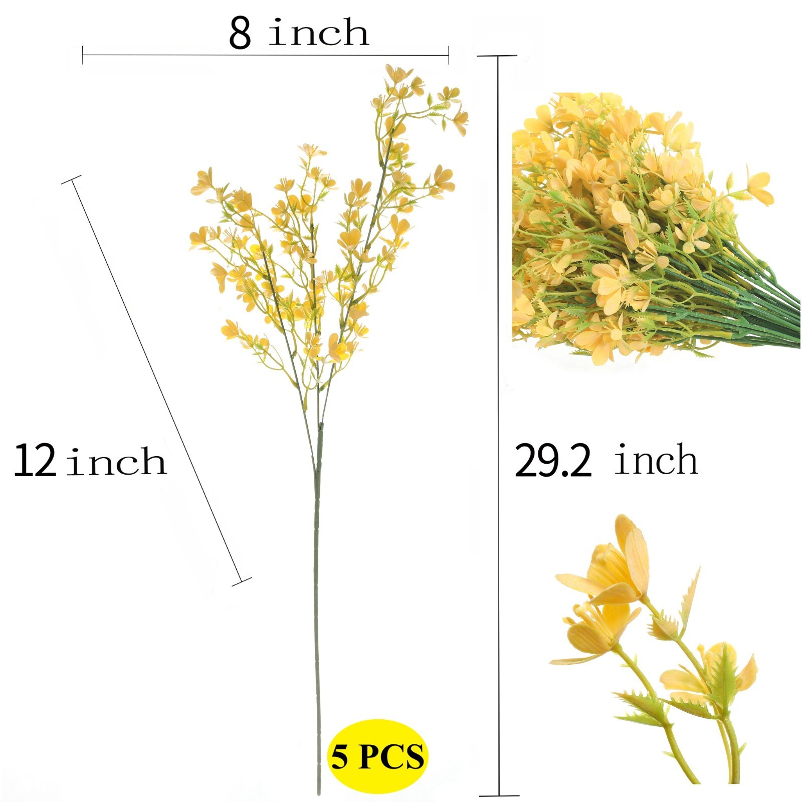 Grand Verde Artificial Flowers Long Stems Plastic Faux Bouquet, Bulk Lot 5pcs