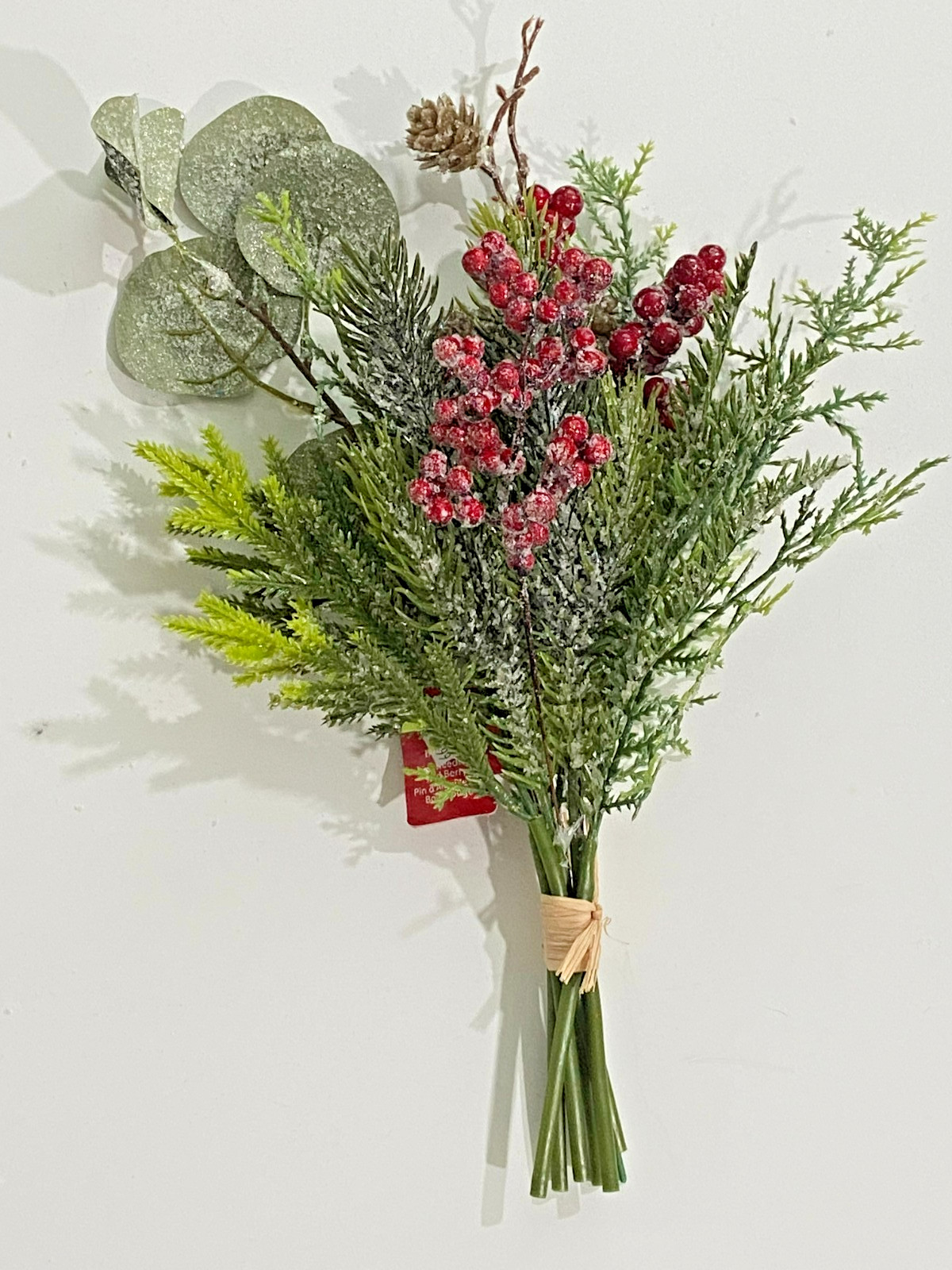NEW ASHLAND 13 INCH PINE NEEDLE RED BERRY FLORAL CHRISTMAS BOUQUET FREE SHIP