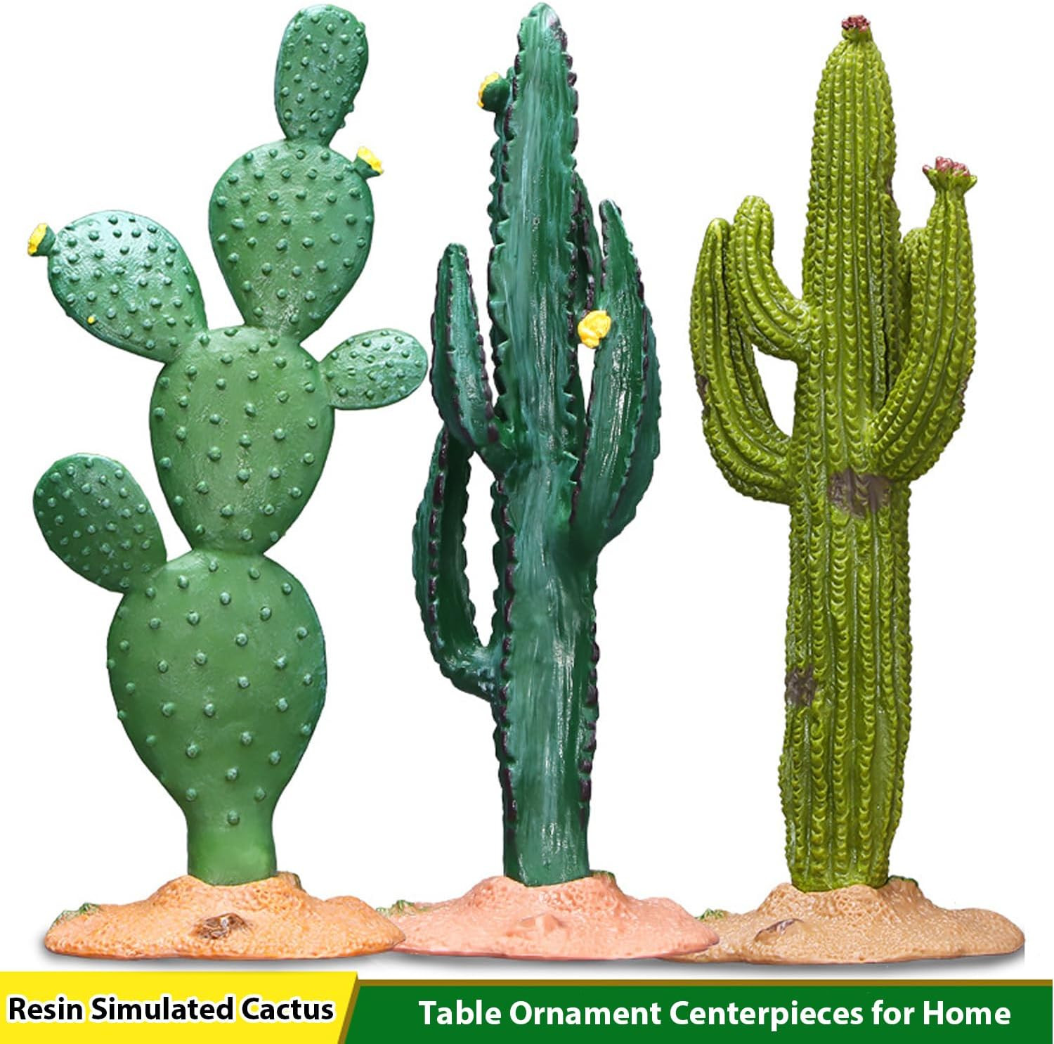 3pcs Green Simulated Cactus Artificial Sand Decoration – Decorative Fake Cact…