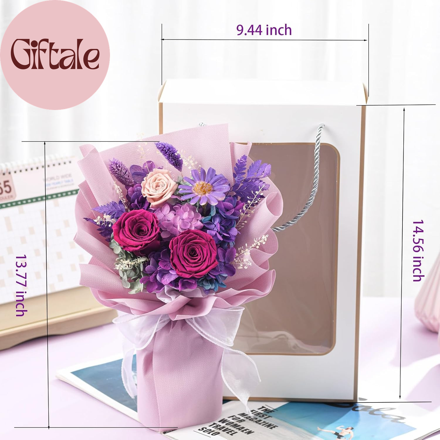 Preserved Flowers for Delivery, Purple Rose Bouquets That Last 1-3 Years, Birthd