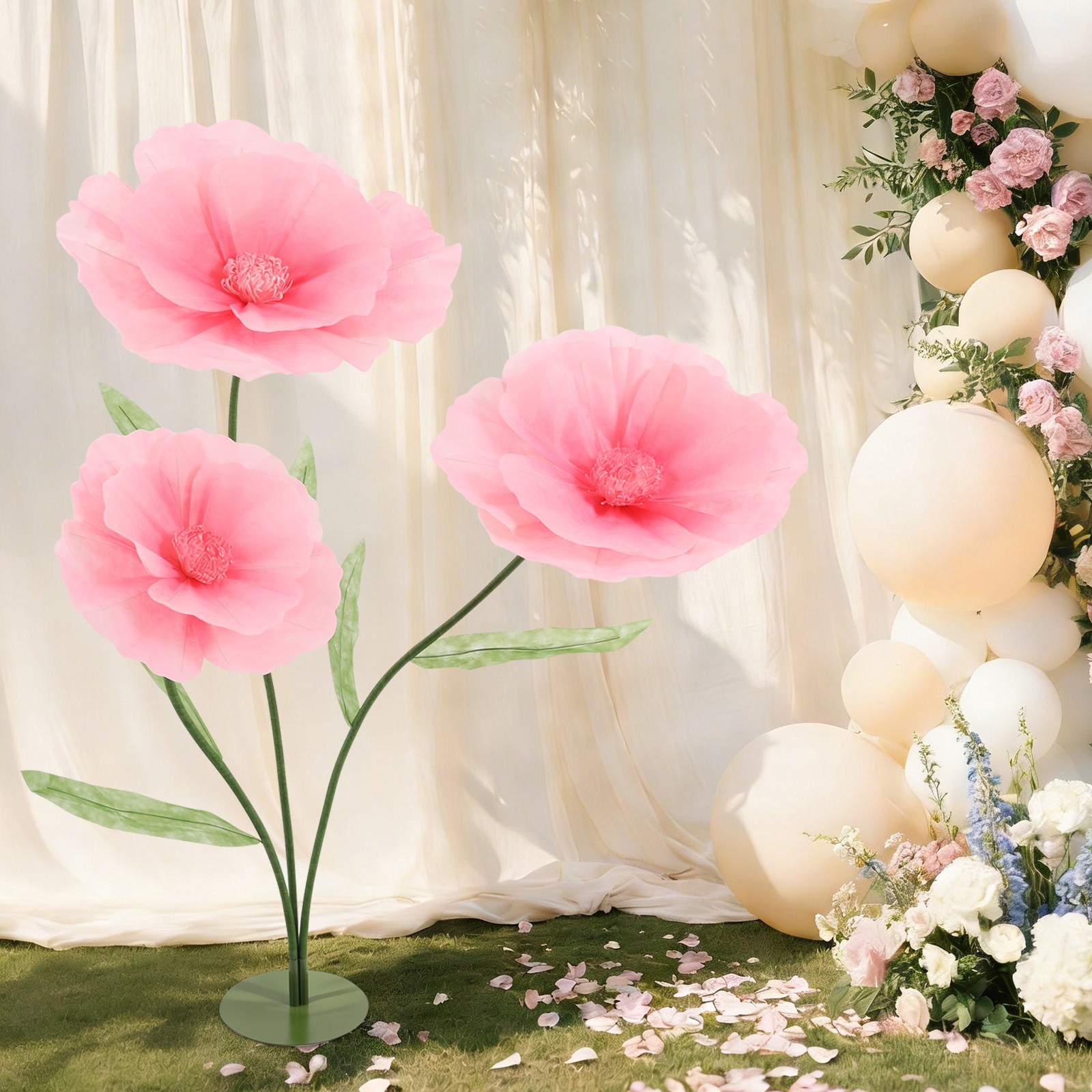Giant Flowers for Decoration,3-Head Fake Flower Artificial Fabric Flower,Wedding