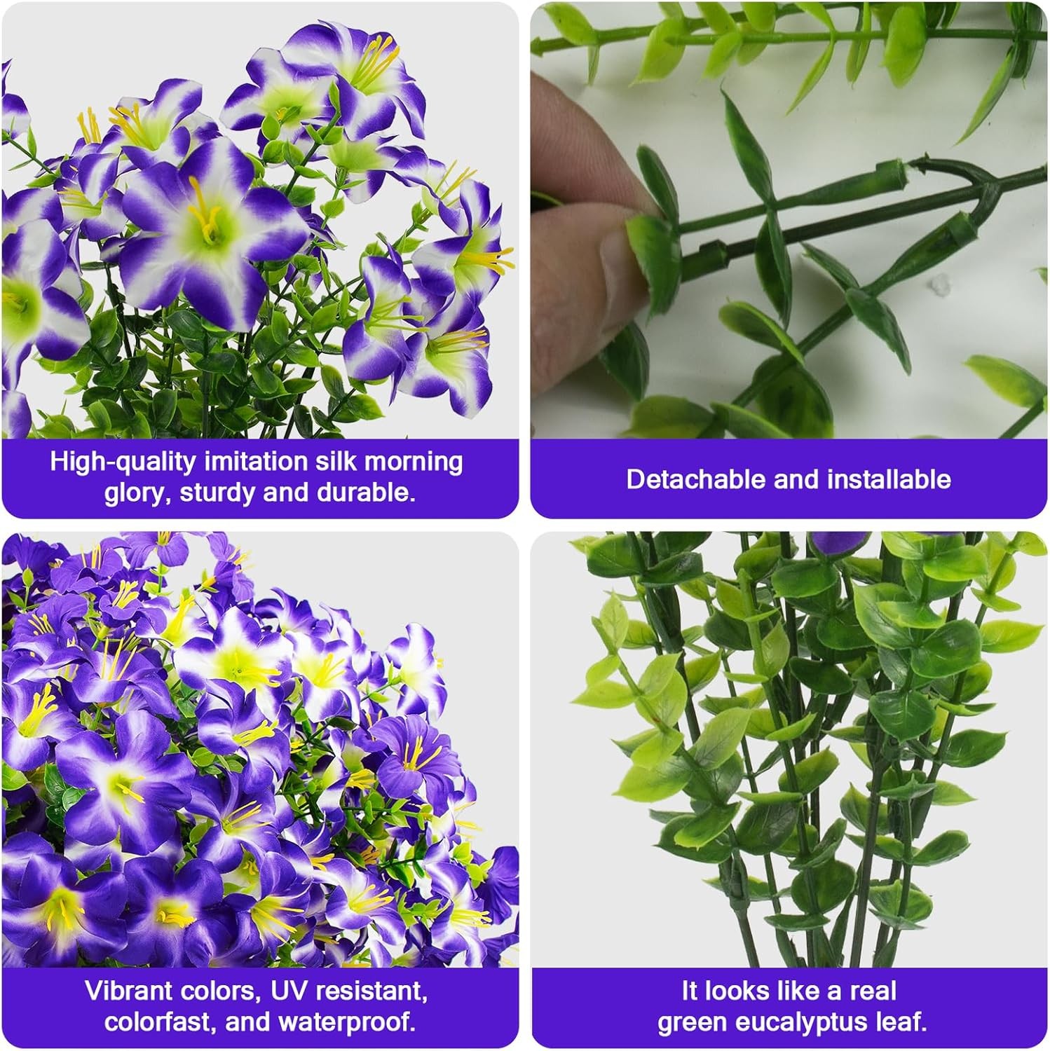 16 Pcs Faux Petunias Artificial Flowers for Outdoors, UV Resistant Fake Purple