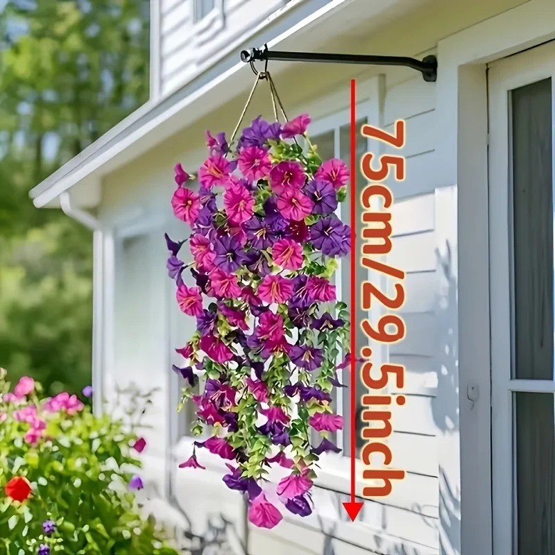 2PCS Artificial Morning Glory Vines UV Resistant Hanging Flowers Outdoor Decor