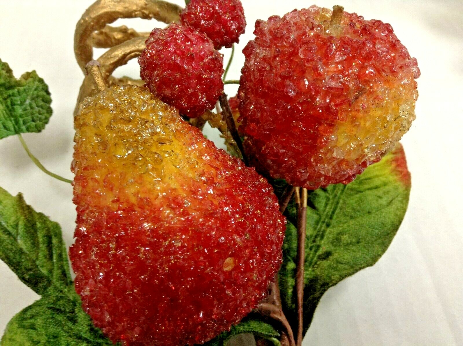 8 Frontgate Beaded Crystal Holiday Faux Fruit Picks Floral Tree Stems Apple Pear