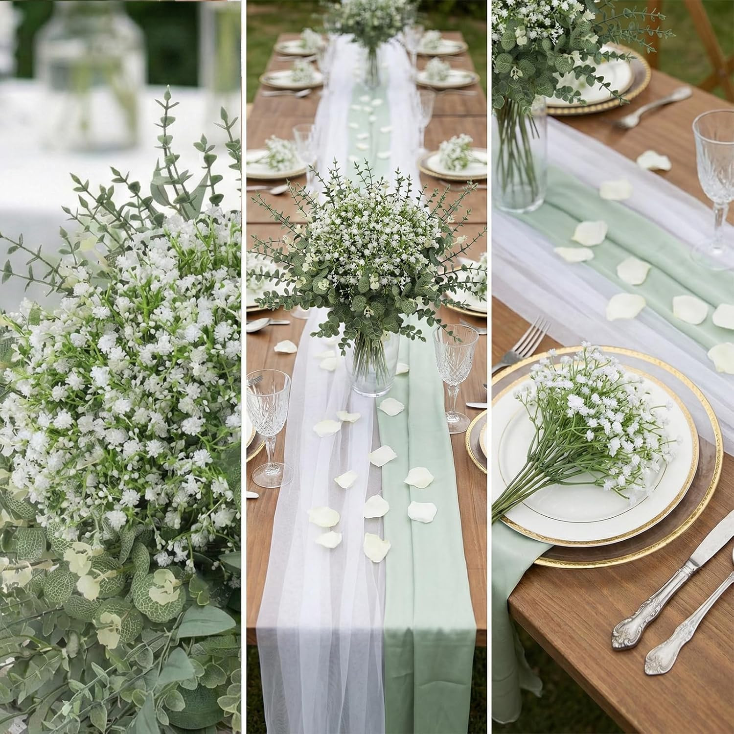 lovemoon Mixed Greenery Artificial Eucalyptus Stems, Baby Breath Artificial Flow