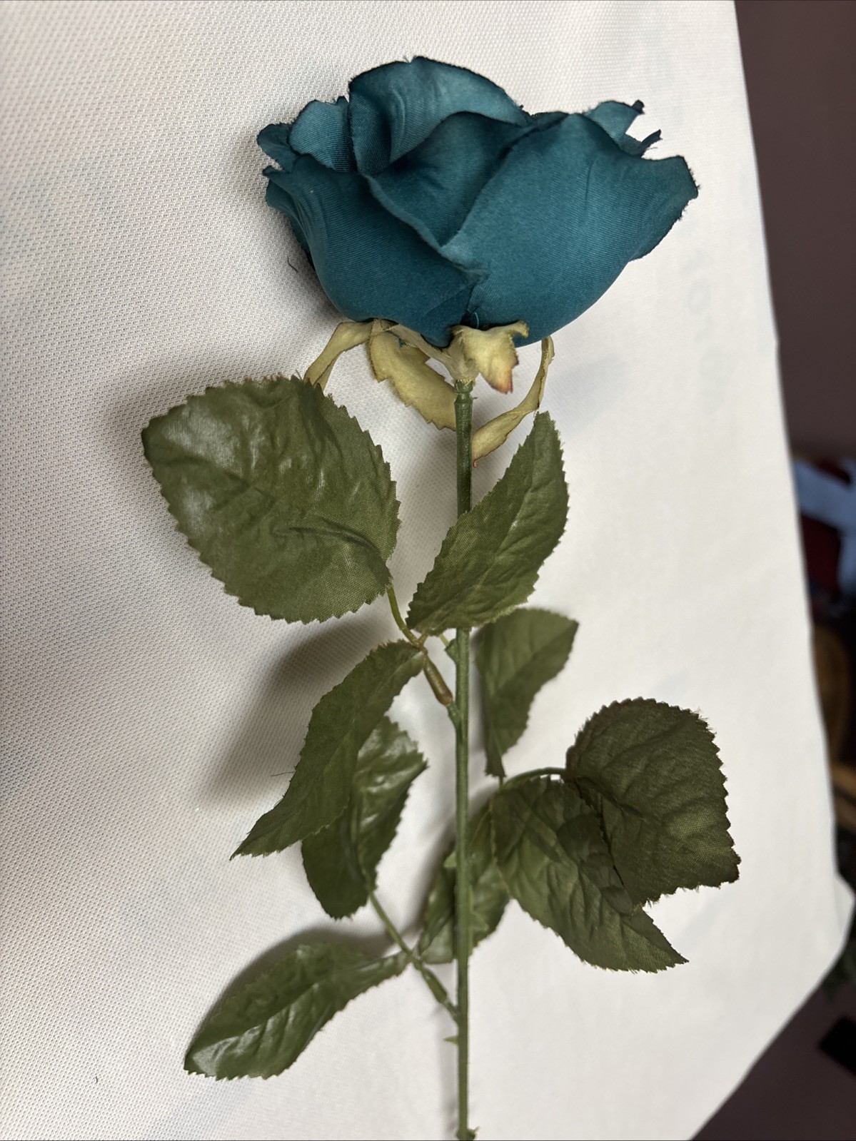 SILK OPEN TEAL ROSE 3.75″ FLOWER 24″ STEM