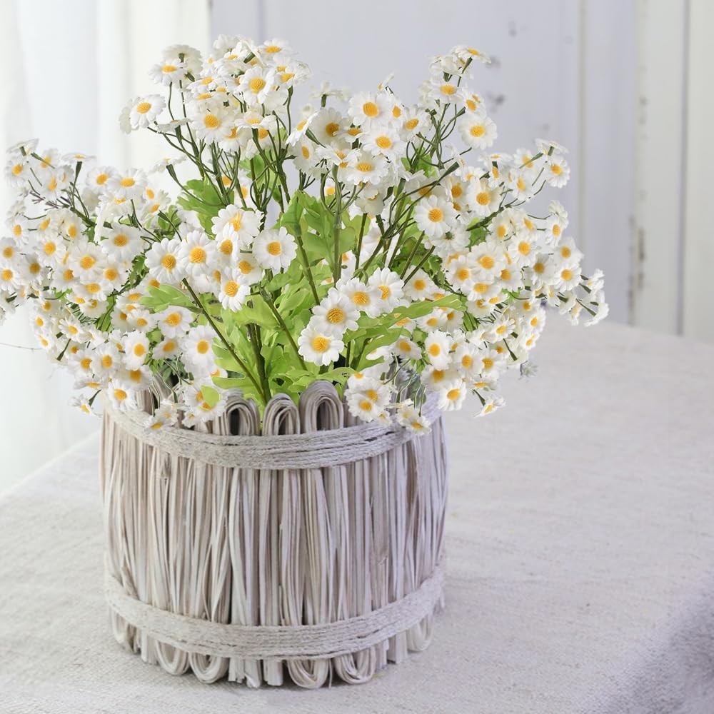 Artificial Chamomile 4pcs, 21.7″ Fake Daisy White Faux Flowers for Home Kitch…