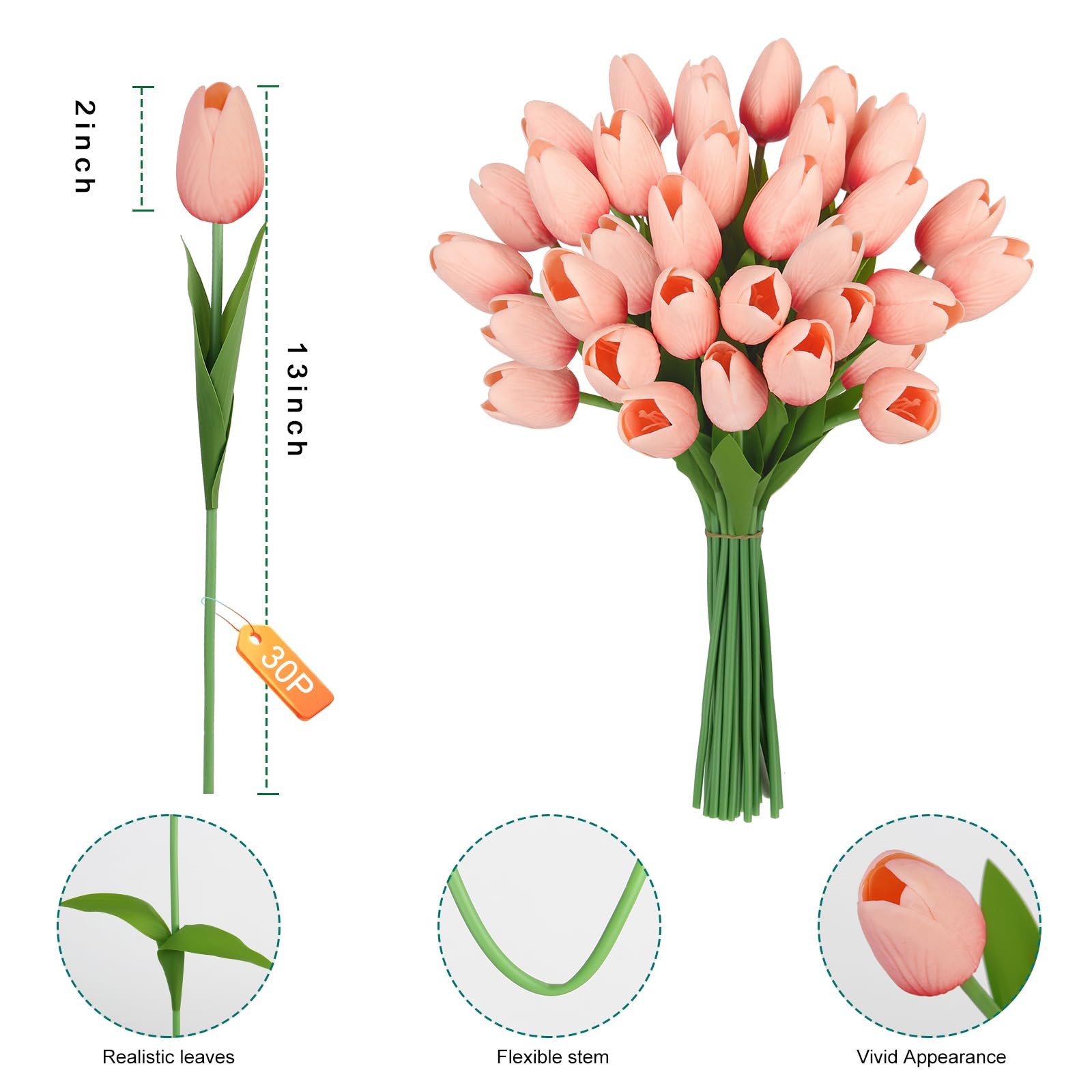Artificial Tulips Flowers Fake Latex Tulip Stems – 30pcs Real Touch Faux Mult…