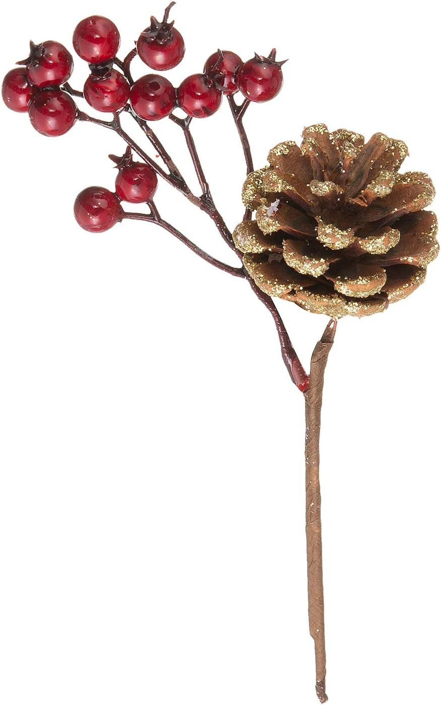 Christmas Tree Picks Red Berry Pine Cones Holly Leaves Floral Stems 20 Pack
