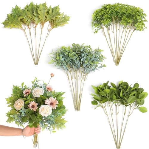 GAATEEK ARTIFICIAL GREENERY STEMS BOX SET – 30PCS WITH 4 KINDS OF MIXED – GREEN