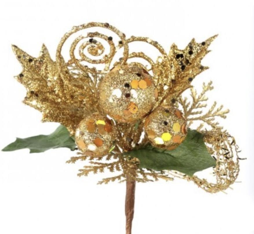 Gold or Red & Green Glitter Floral Christmas Picks Holiday Stems Craft Supplies