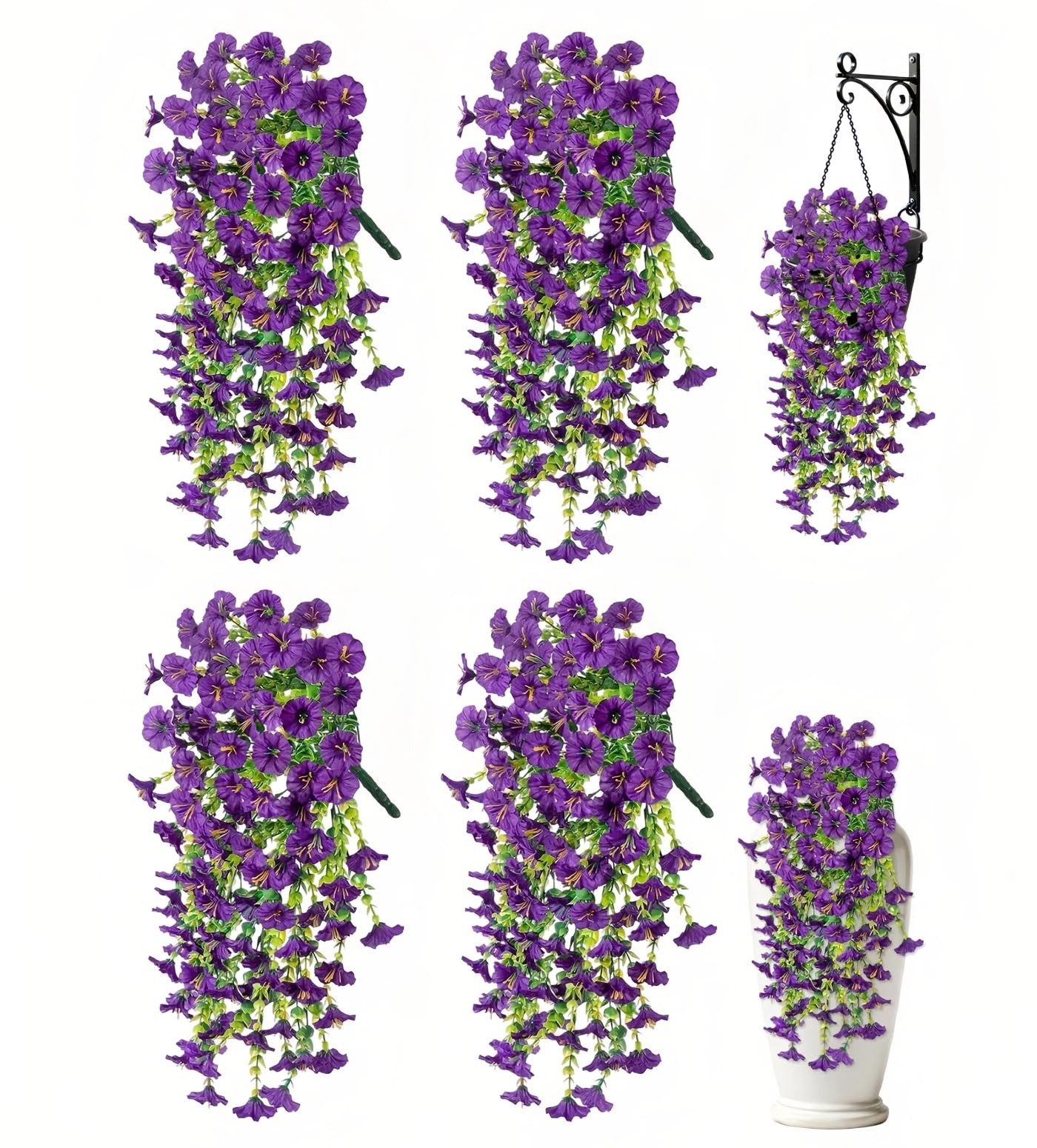 Artificial Hanging Flowers for Outdoor, 4Pcs UV Resistant Faux Morning Glory …