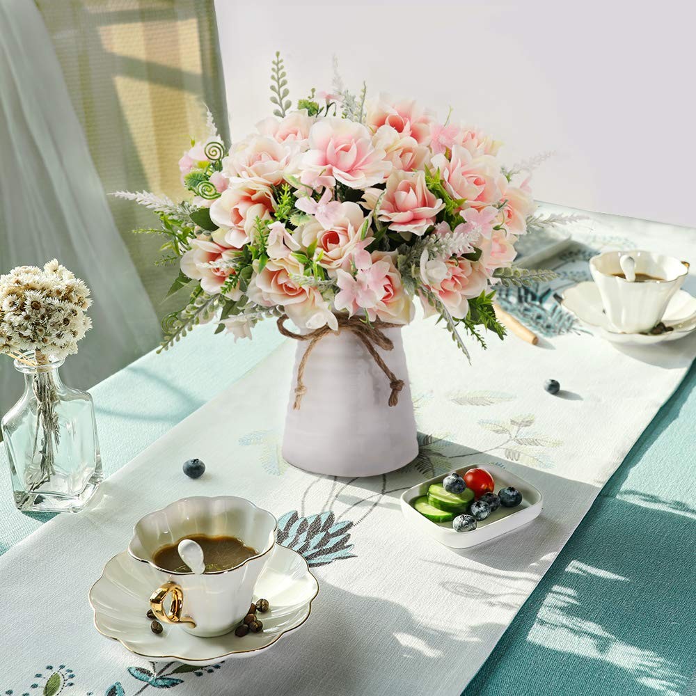 Artificial Silk Gardenia Flower in Vase Pink Table Centerpieces Home Decor