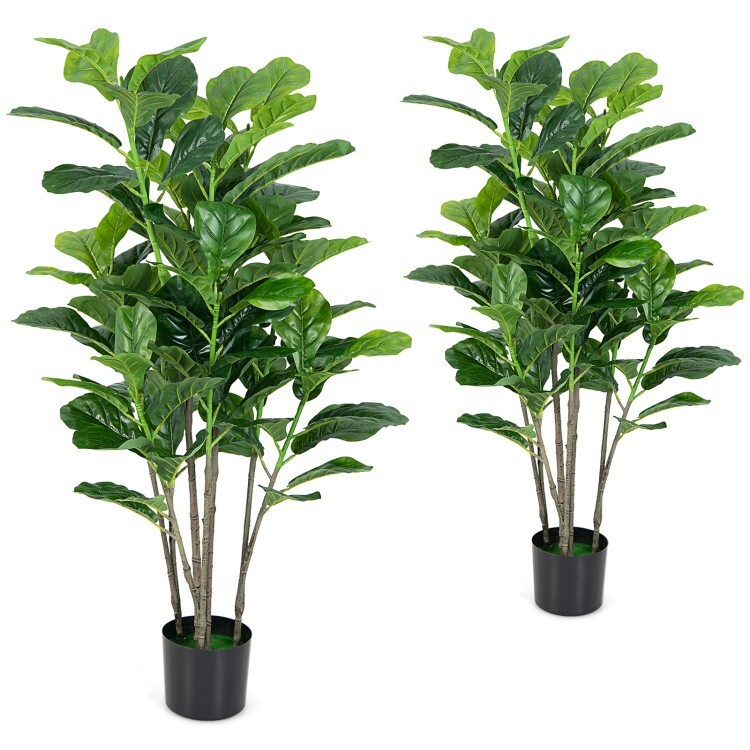 2 Pack Artificial Fiddle Leaf Fig Tree In/Outdoor Fake Potted 51″ Decor Plant