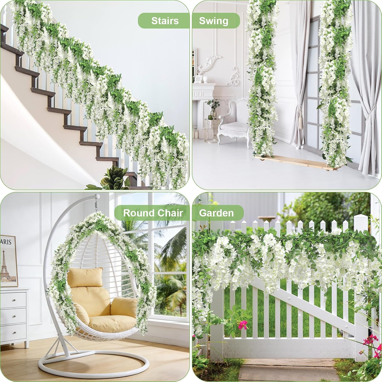 Wisteria Artificial Flower Garland,4Pcs Wisteria Hanging Flowers for Wedding Dec