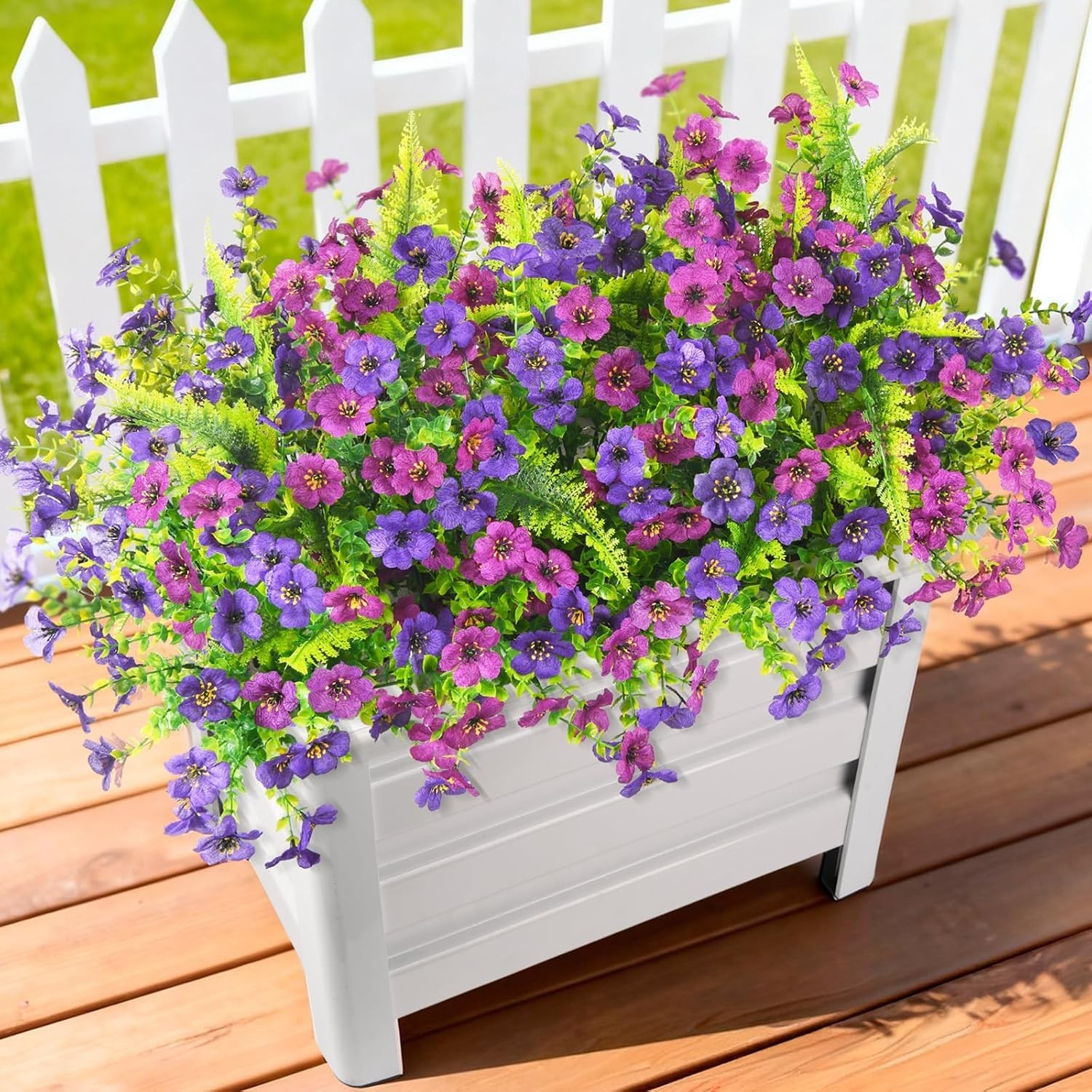 Realistic 12-Bundle Artificial Flowers with Ferns for All-Season Outdoor Display