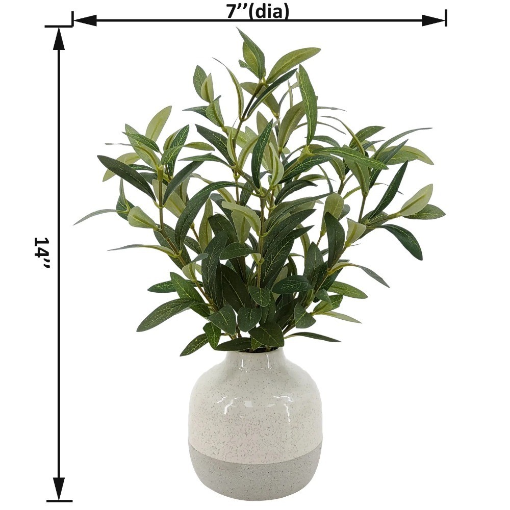 14in Indoor Artificial Olive Plant in 2-Tone Ceramic Vase