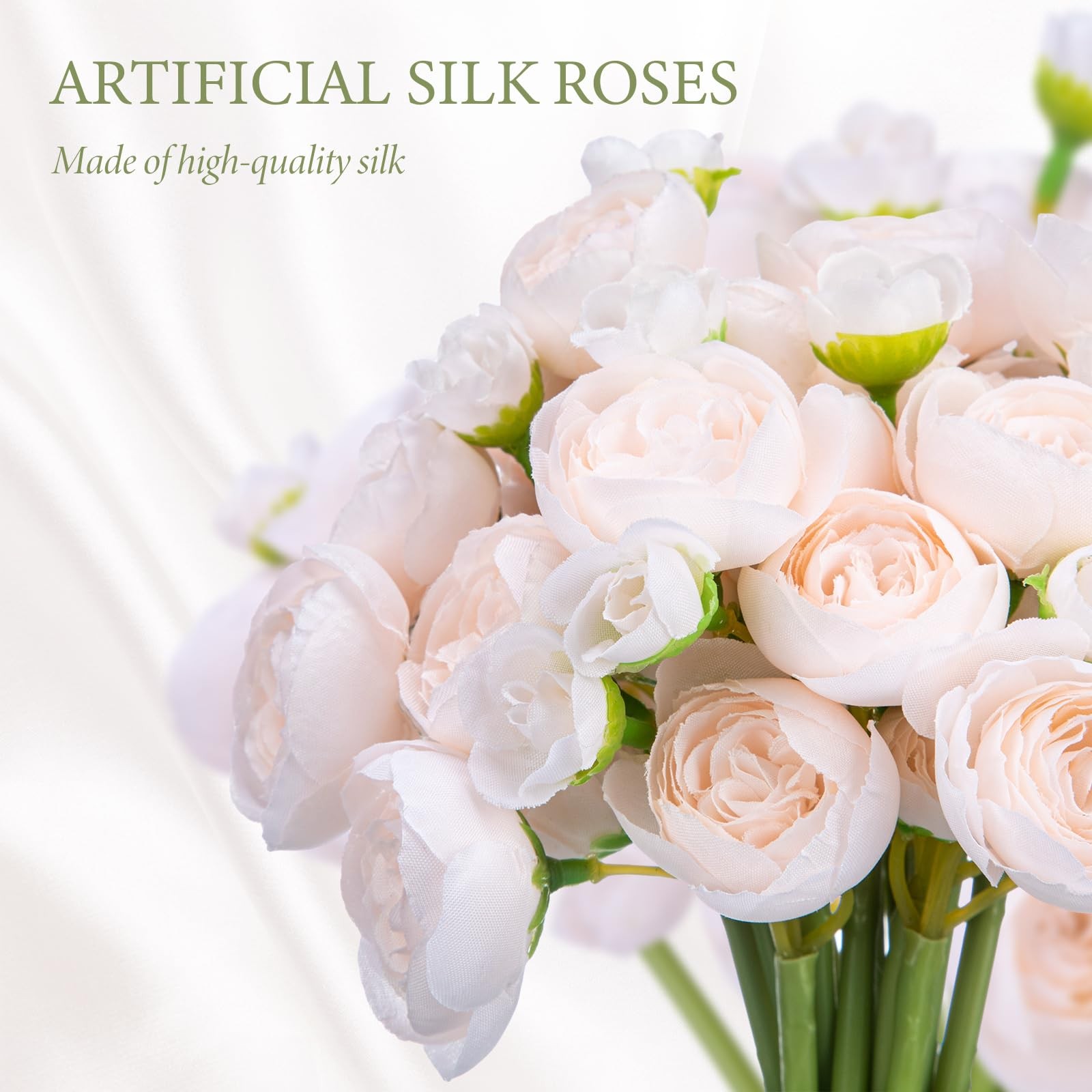 36 Pcs Artificial Silk Ranunculus Flower Realistic Faux Rose With Long Stems Bul