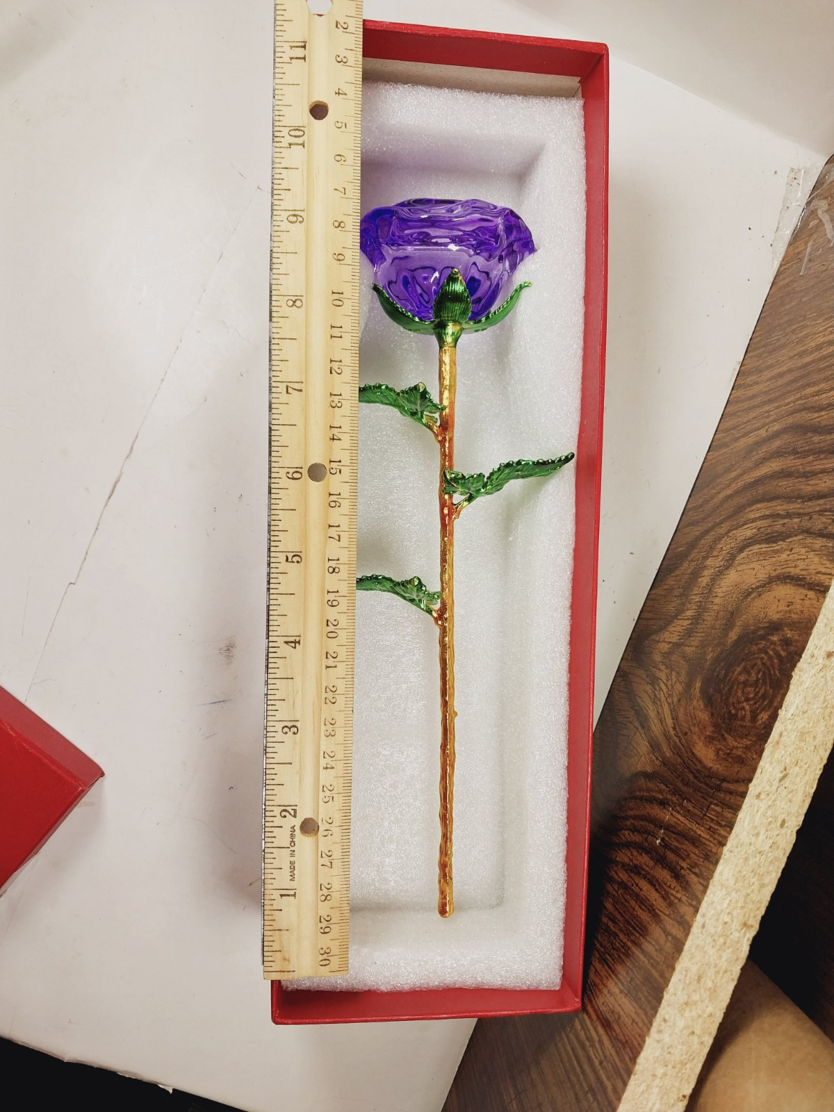 Long Stemmed Purple Rose Figurine Glass Crystal Mothers Easter Event Bling 9.5″