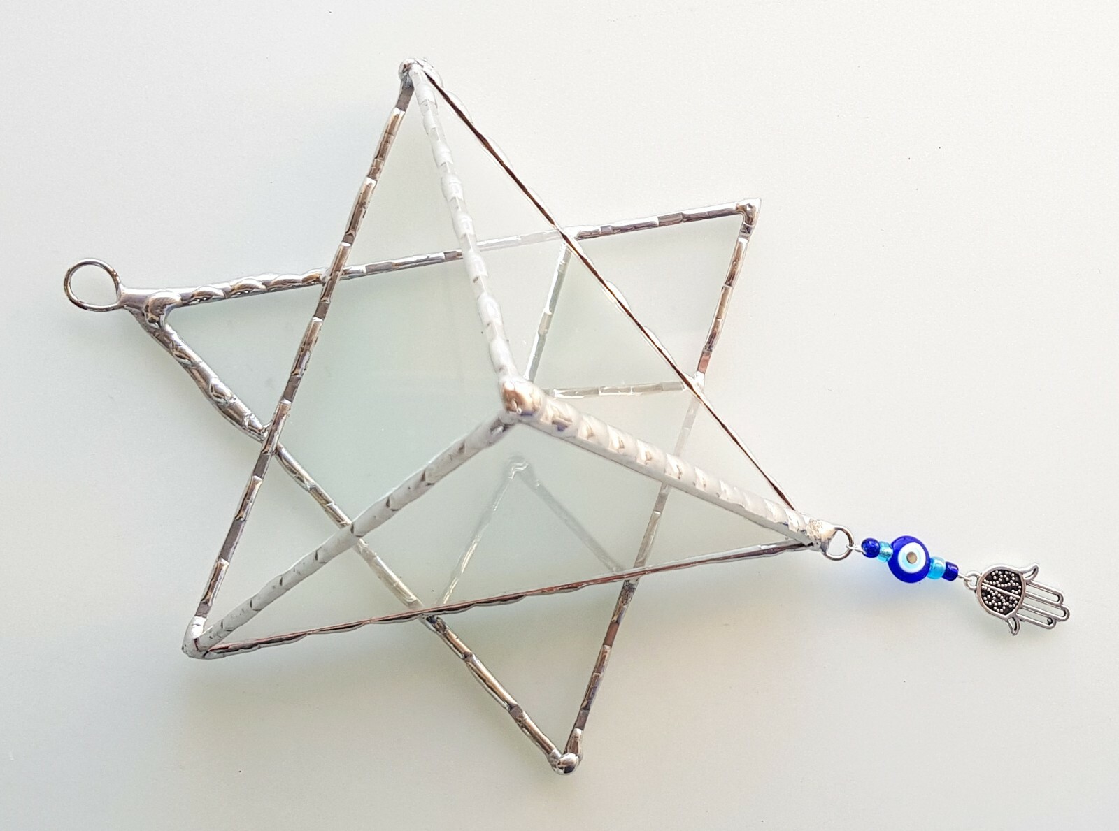 Transparent Terrarium in shaped of Star of David Stained Glass, Jewish Wall Gift