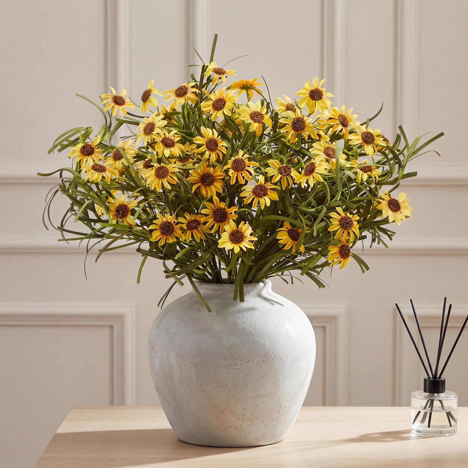 6 Bundles Artificial Silk Daisy Flower 17.7 Inch Yellow Fake Daisies Decorati…