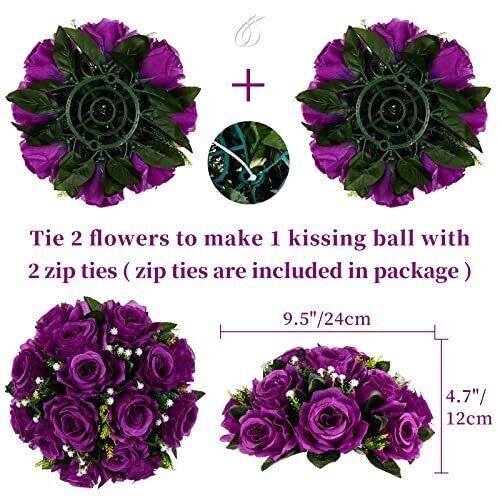 2Pcs Flower Balls Wedding Rose Centerpieces  Fake Flowers Teal Kissing Balls