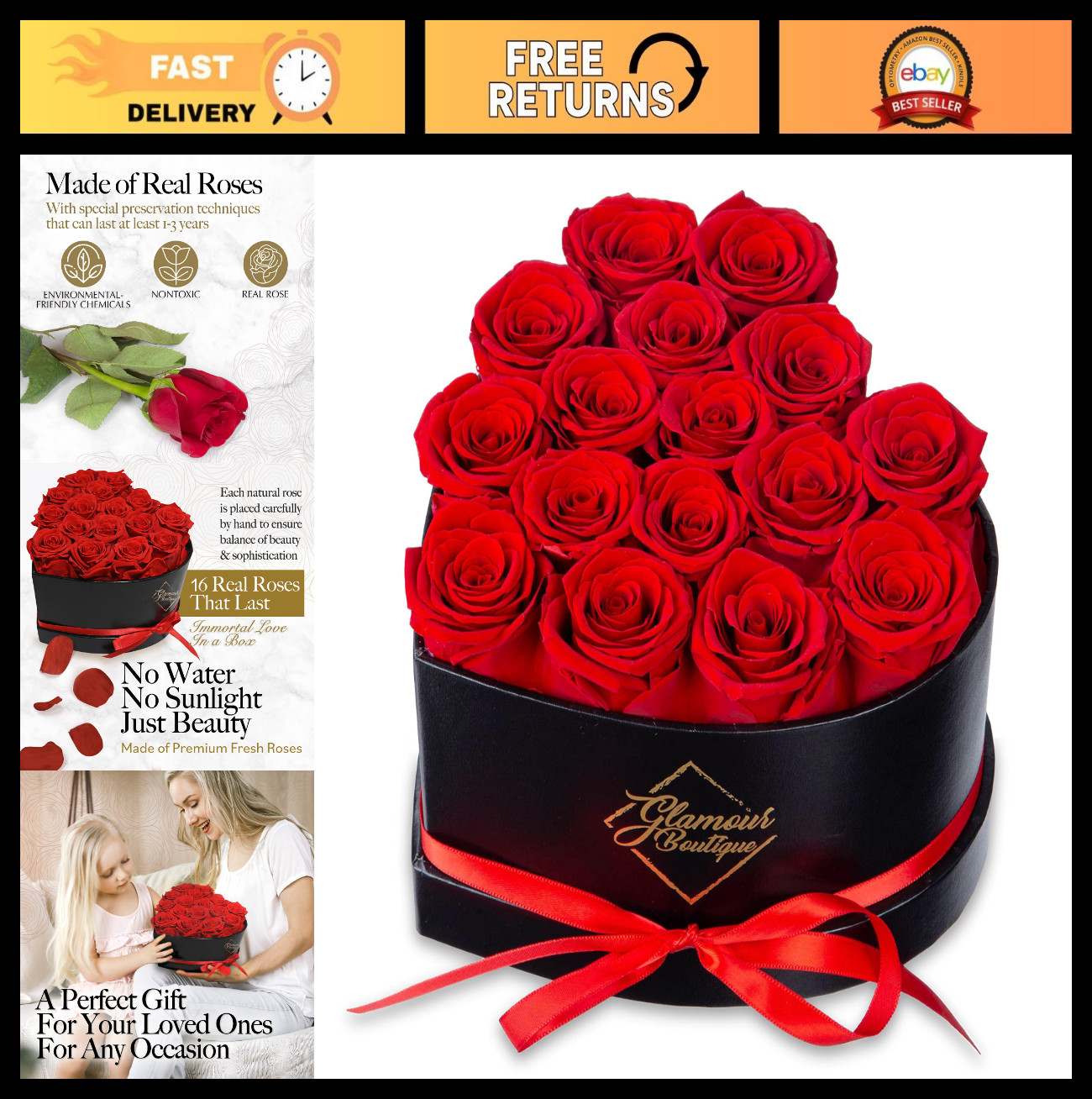 Eternal Preserved Roses in Heart Shape Box – Perfect Gift for Mom, Girlfriend, B