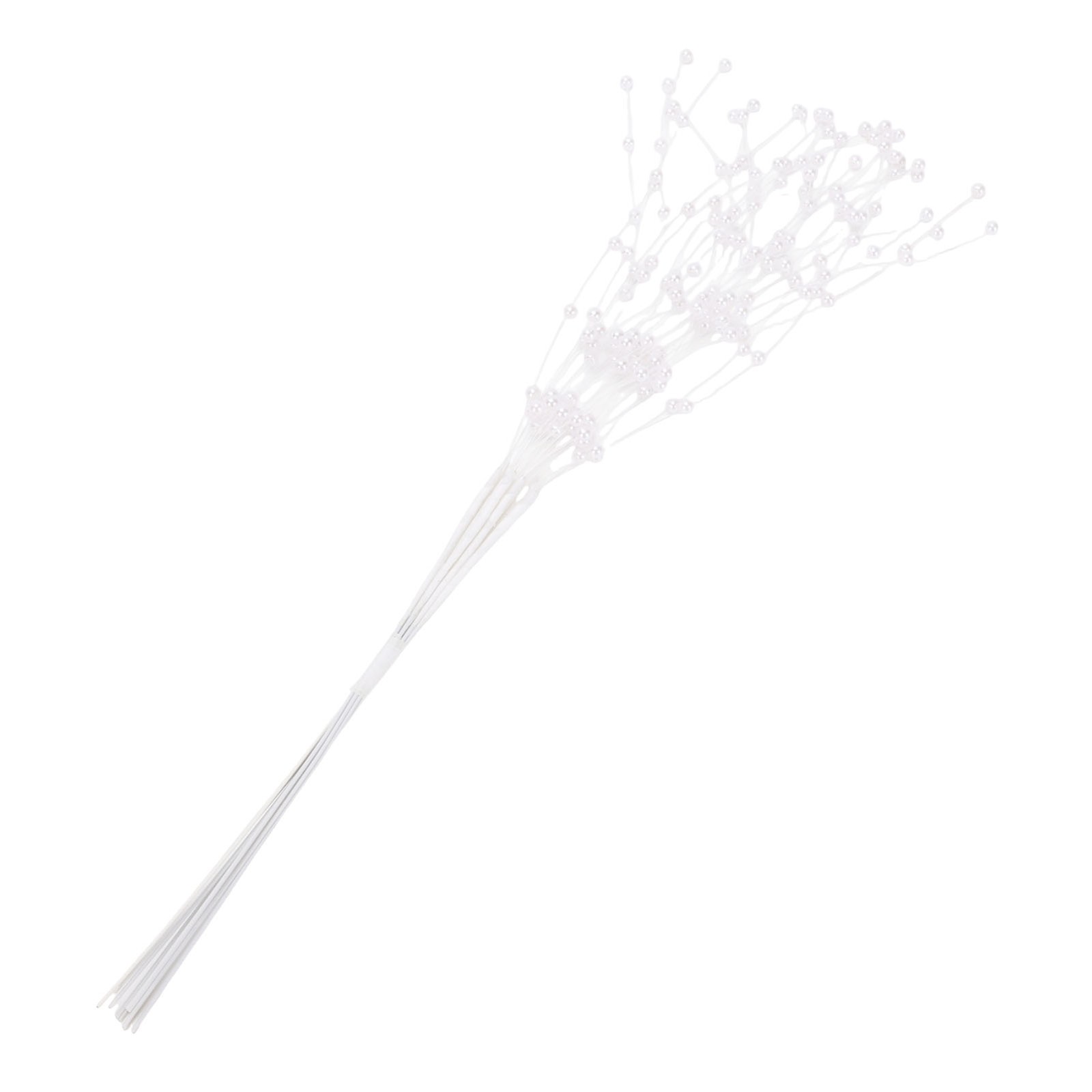 White 50PCS Pearl Beaded Stems 4mm Bead String Garland Floral Picks Flexible BT0