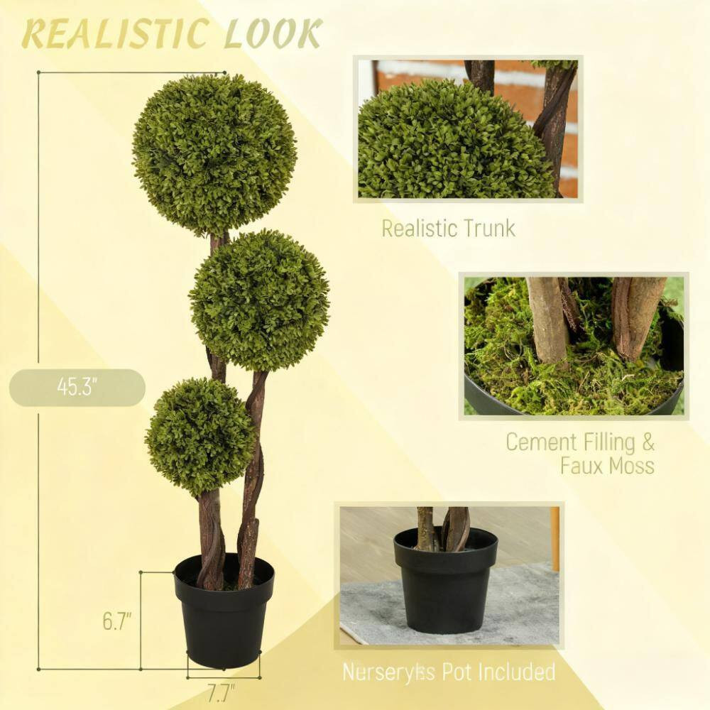 4 Ft. Artificial Ball Boxwood Topiary Tree in Pot Indoor Outdoor Living Room Dec