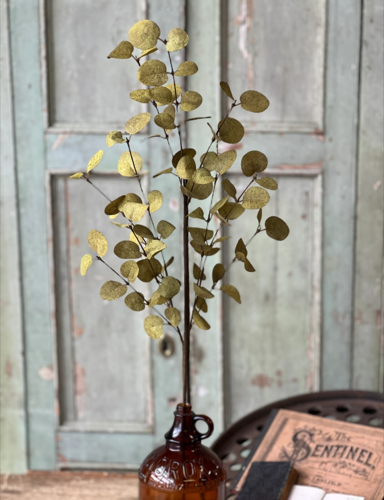 34″ Dark Green Penny Leaf Floral Pick Decor Accent