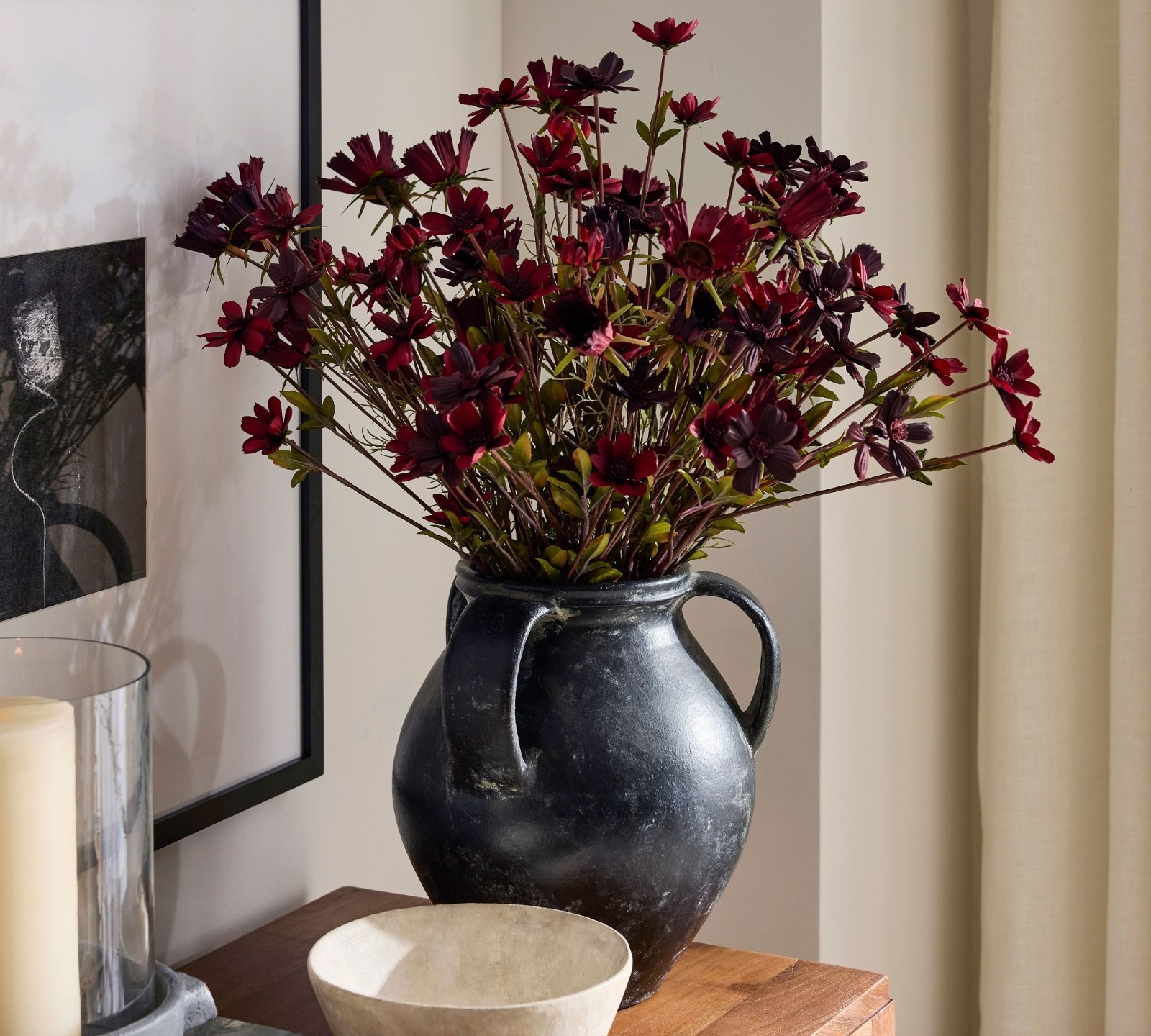 NEW Pottery Barn Faux Long Stem Red Burgundy Fall Floral Cosmos Bundle XL NWT