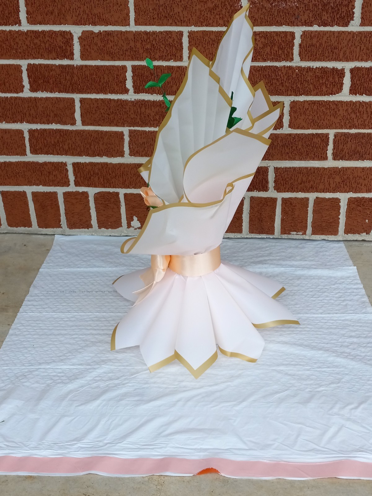 Eternal Roses, Flower made by hand, color peachish, with green stem and leaves