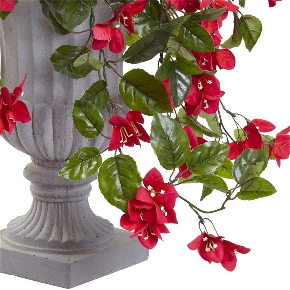 Pemberly Row Bougainvillea Flowering Silk Plant with Decorative Urn – Red/Gray