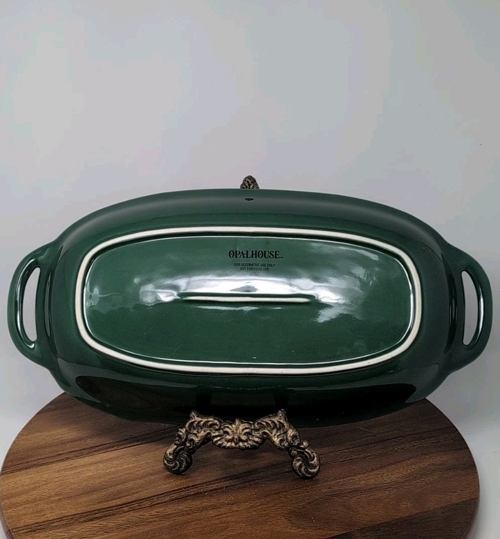 Opalhouse MAIOLICA STONEWARE GREEN LEAF FLORAL Decorative Tray 18″X9″ Handles