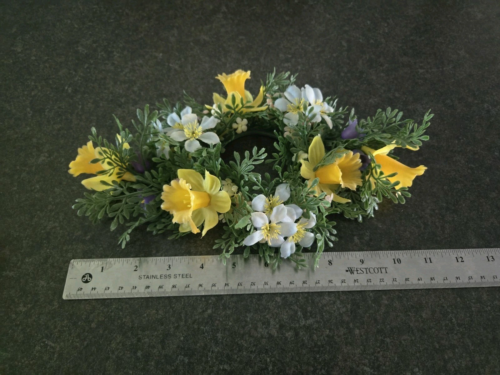 Vintage Pair Of Fake Artificial Flower Floral Candle Ring Blue Yellow Cream