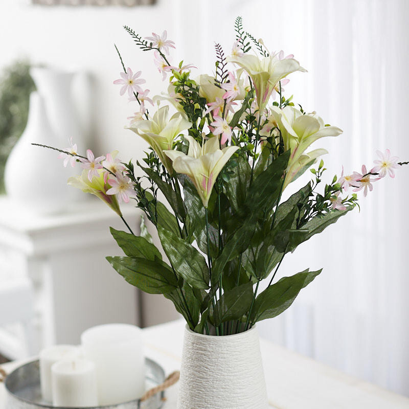 Cream and Green Artificial Lily and Daisy 23″ Floral Bush